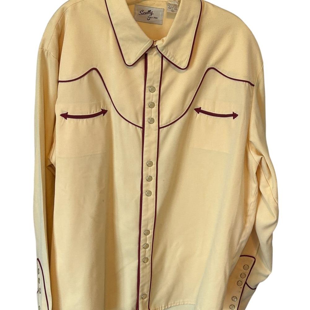 VTG Scully Men's Western Rodeo Shirt XL Yellow & Maroon Snap Buttons Flaw